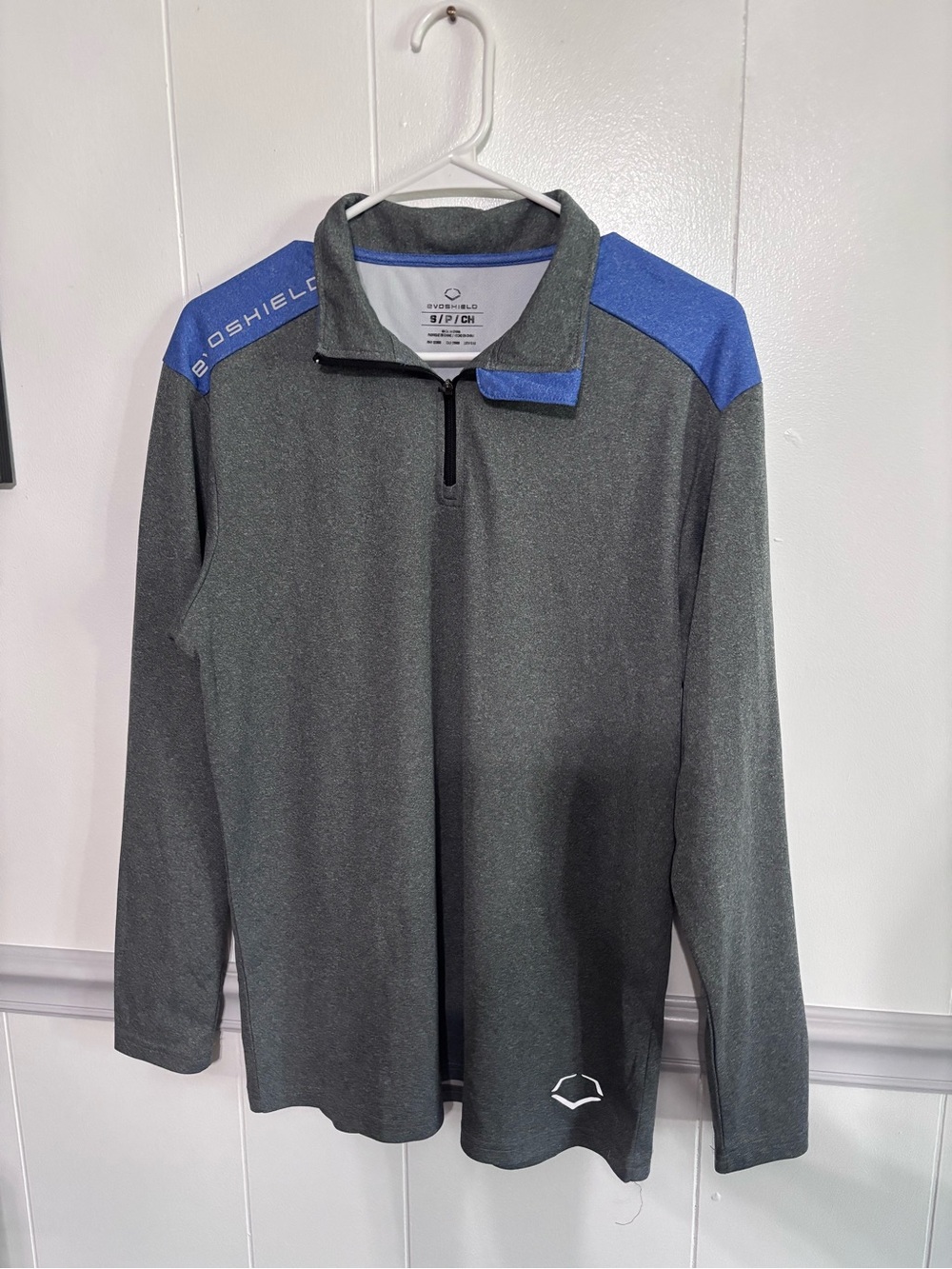 Men's Gray Performance Quarter-Zip with Blue Shoulder Panels